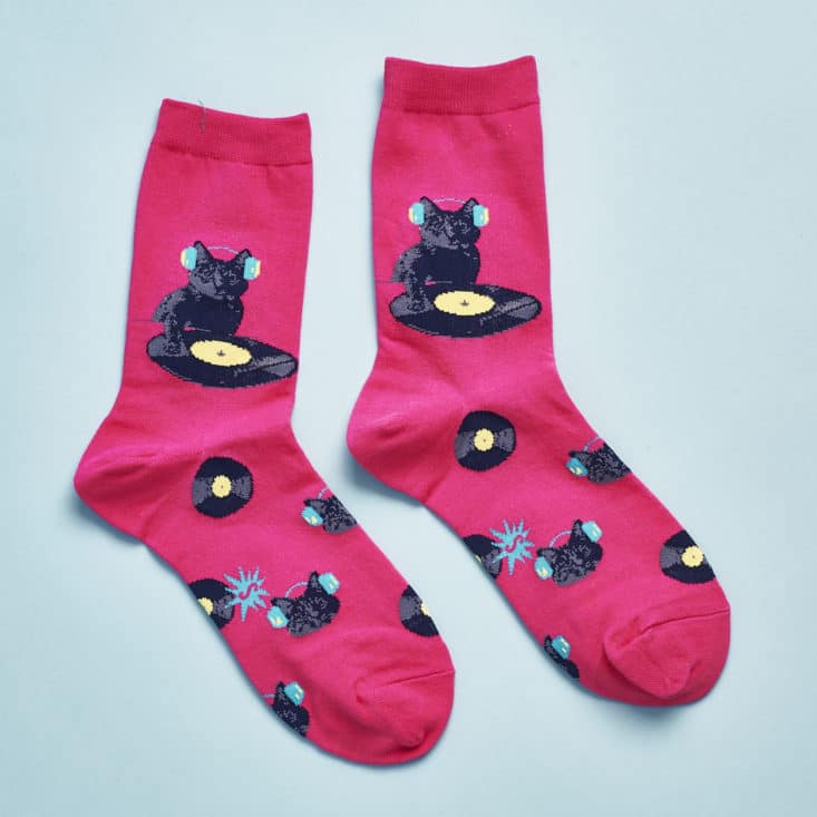 Sock it To Me Pink Cat Record Socks without packaging