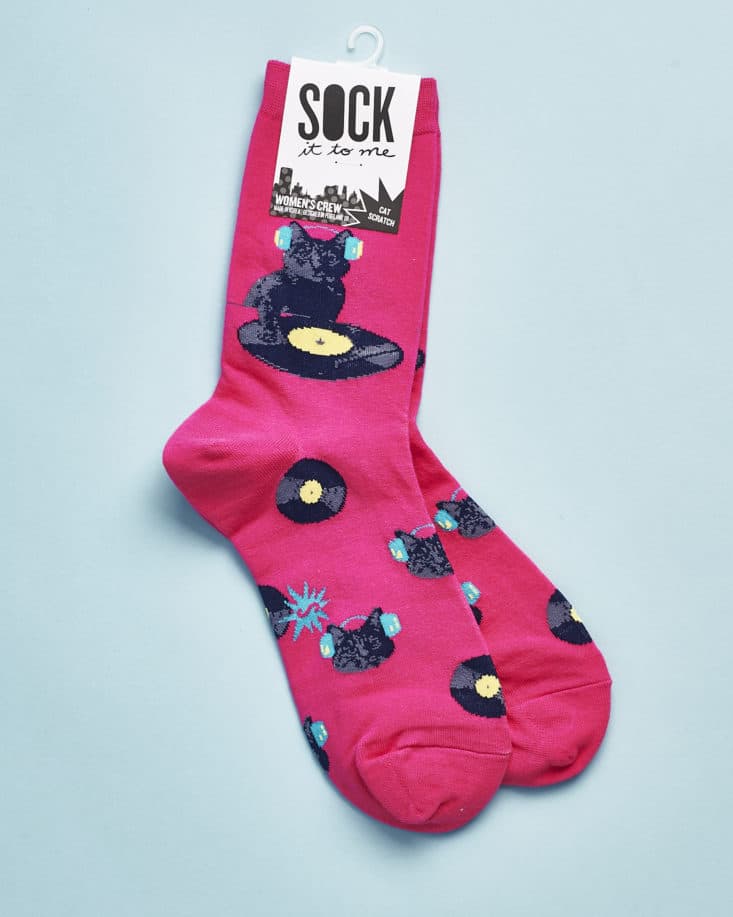 Sock it To Me Pink Cat Record Socks