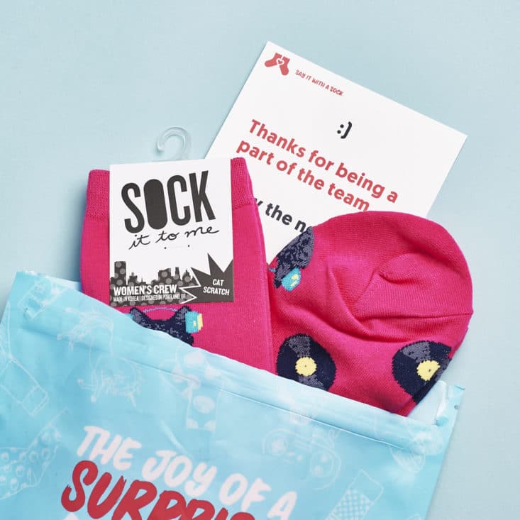 A peek inside our Say It With A Sock women's package this month