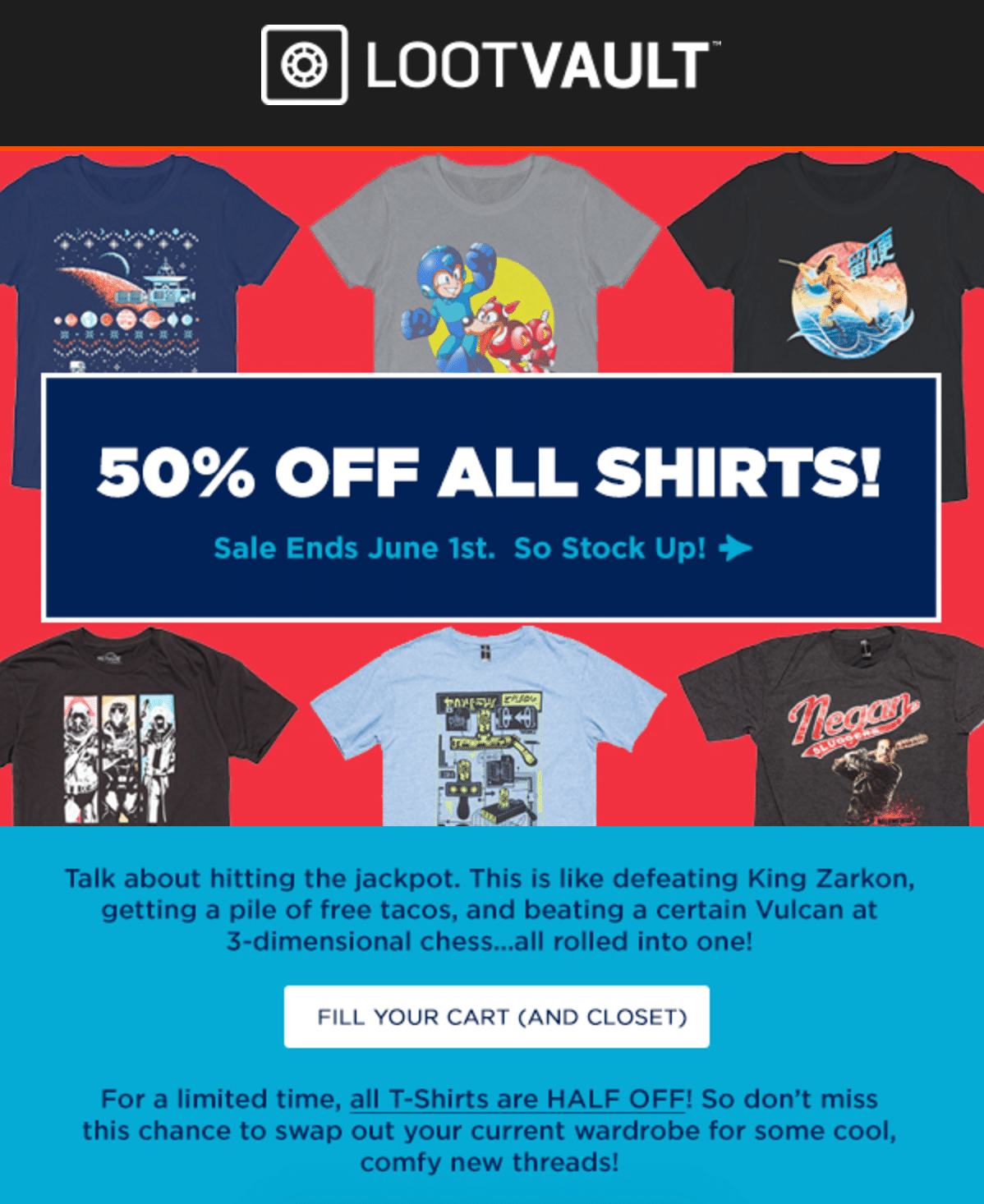 Loot Vault Flash Sale – 50% Off Shirts!