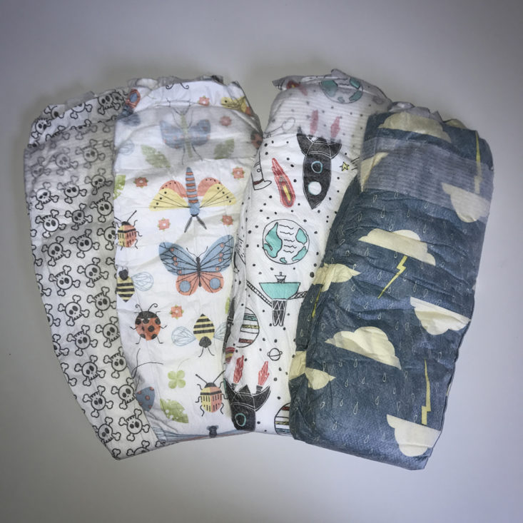 Honest Company Diapers & Wipes Subscription Review May 2017: Cute prints on our diapers this month: Skulls, insects, space, and rainclouds