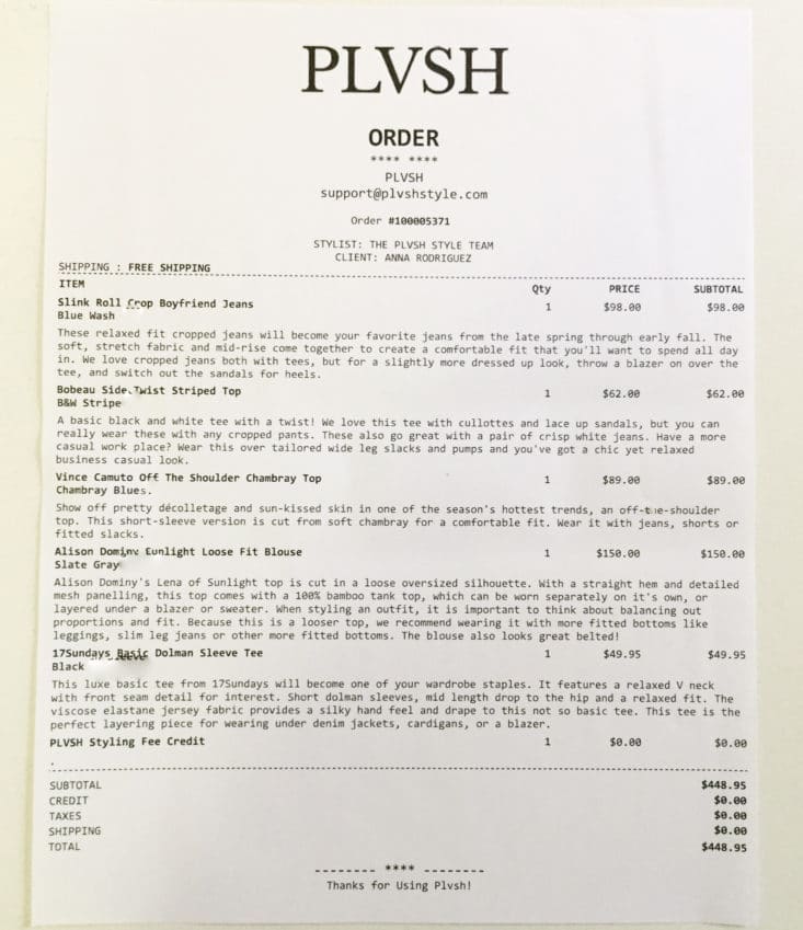 PLVSH Women's Plus Clothing Subscription Box - May 2017