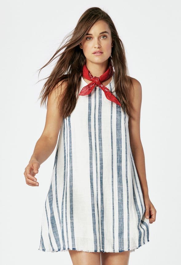 Just Fab Linen Striped Dress