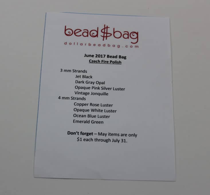 Dollar Bead Bag June 2017