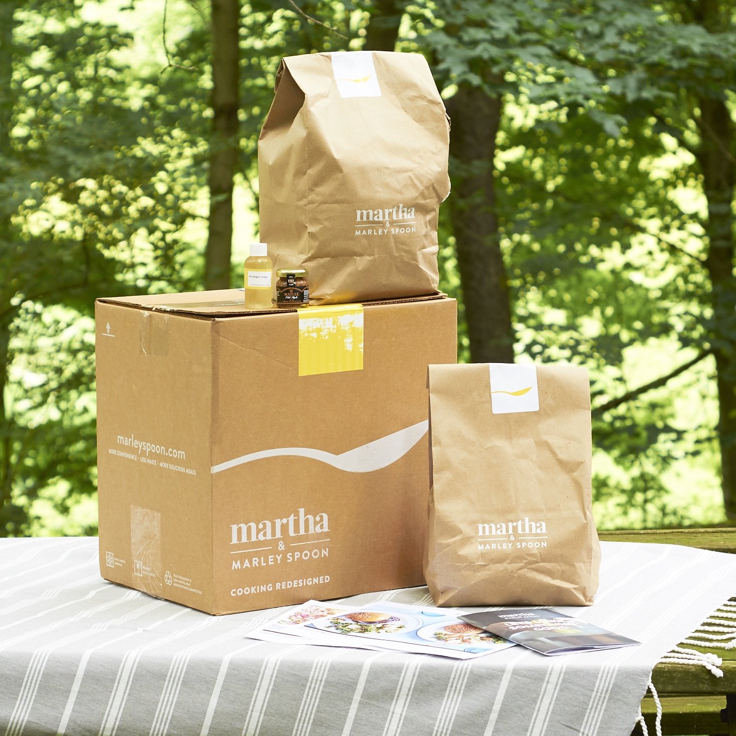 Martha Stewart & Marley Spoon Grilling Recipes Review June 2017 - Fully unboxed Marley Spoon box on picnic table.