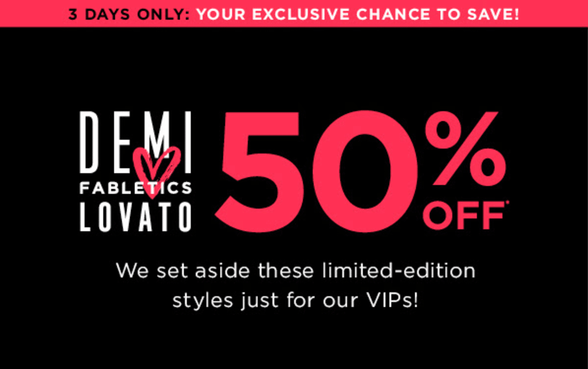3 Days Only! Fabletics VIP Subscribers – 50% Off Demi Lovato Collection!