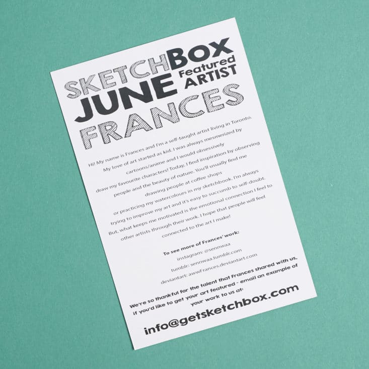 SketchBox Basic Box June 2017 Review - Featured Artist