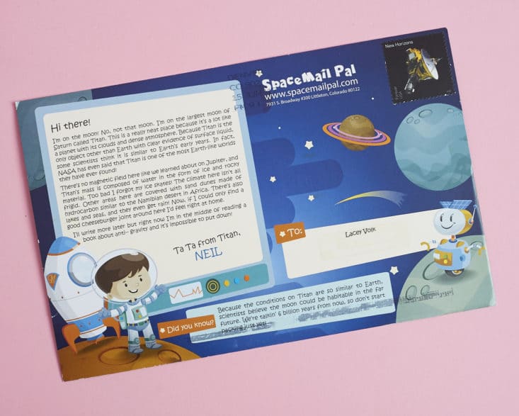 Space Mail Pal Kids Subscription June 2017 Review - Titan