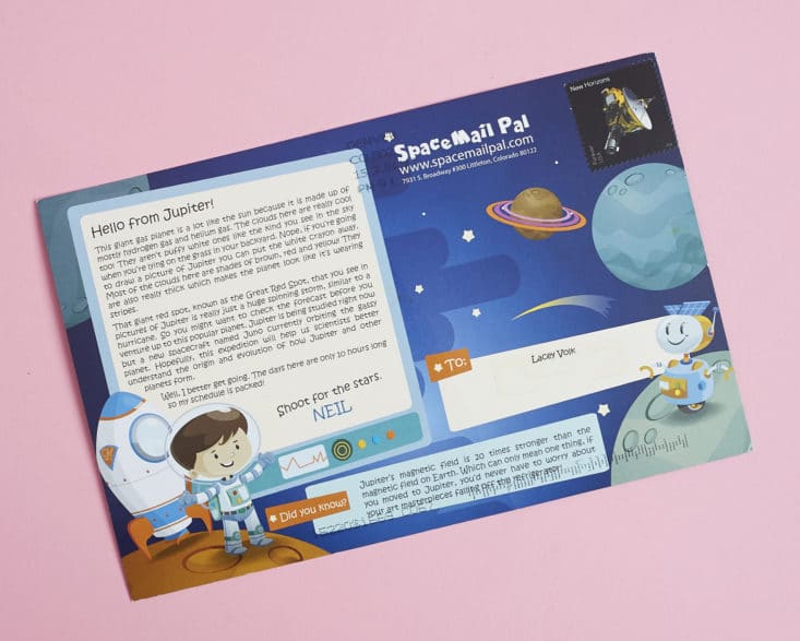 Space Mail Pal Kids Subscription June 2017 Review - Jupiter