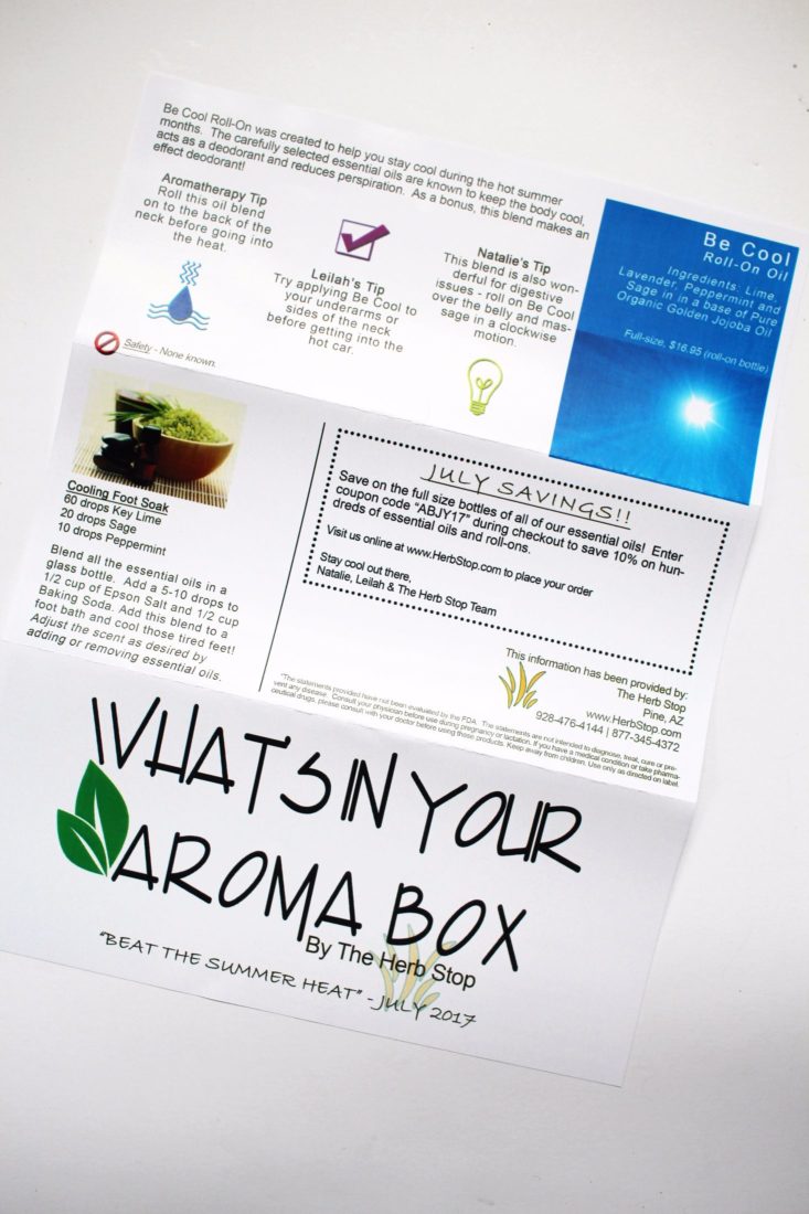 AromaBox July 2017 Essential Oils Subscription Box