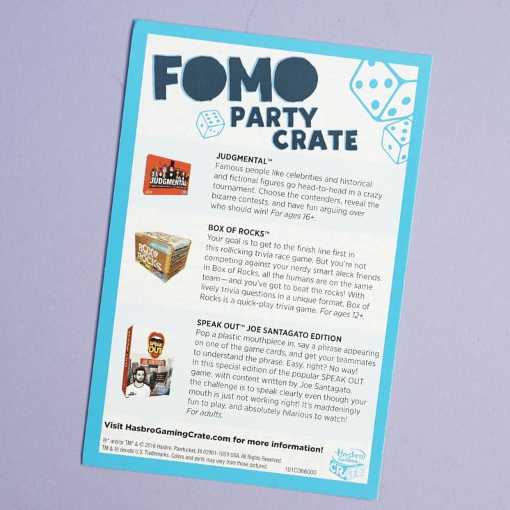 Hasbro Gaming Crate FOMO Party Crate July 2017