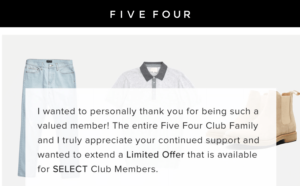 Choose Your Own Five Four Club Package Available For Select Members!