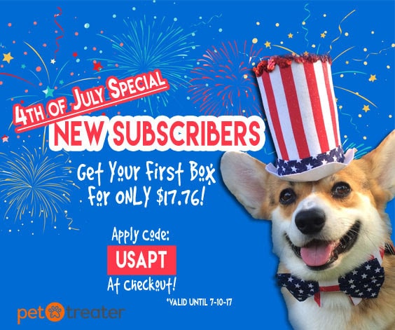 Pet Treater 4th of July Coupon – First Box for $17.76!