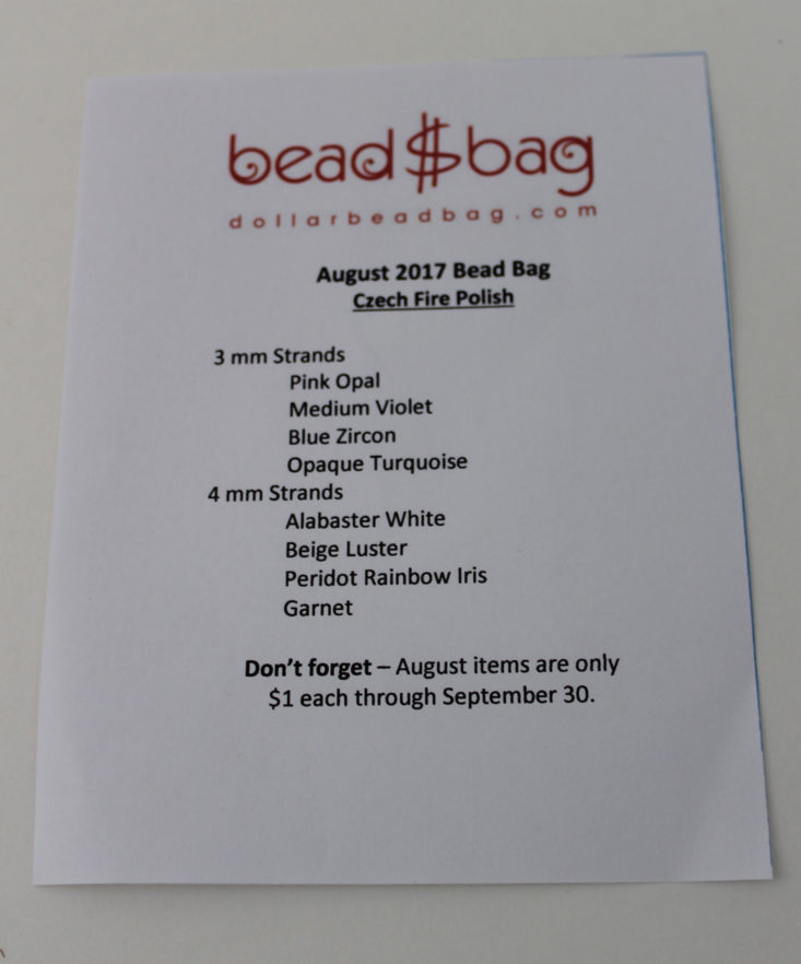 Dollar Bead Bag August 2017
