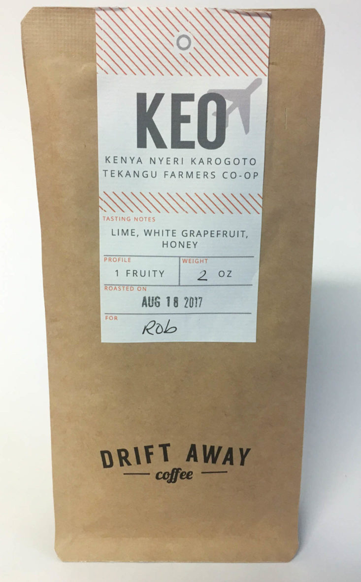 Driftaway Coffee August 2017 Coffee Subscription Box