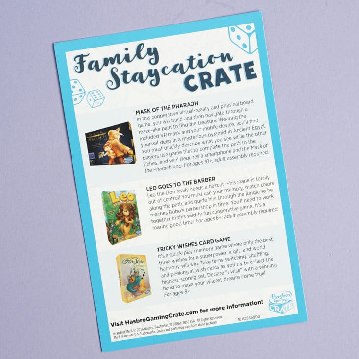 Hasbro Gaming Crate Family Staycation Crate July 2017