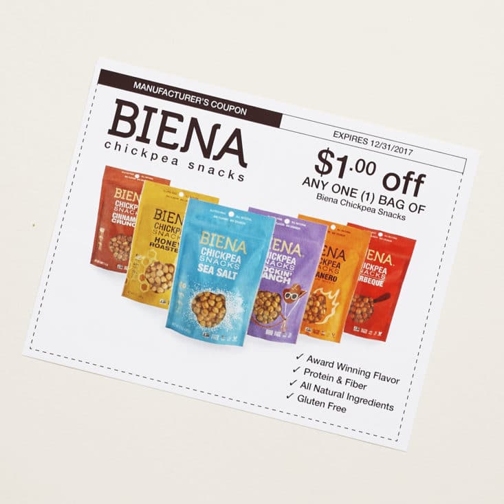 Runners World Box #004 Review, July 2017 - Biena Chickpea Snacks Coupon