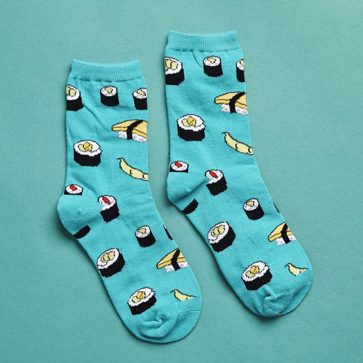 Say It With A Sock Girls Review, July 2017 - Socksmith Sushi Socks, side by side