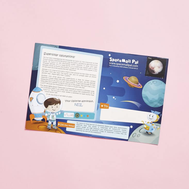 Space Mail Pal Review, July 2017 - 55 Cancri E Postcard, Back