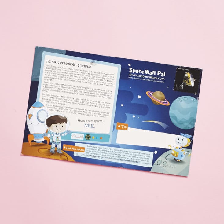 Space Mail Pal Review, July 2017 - Neptune Postcard, Back