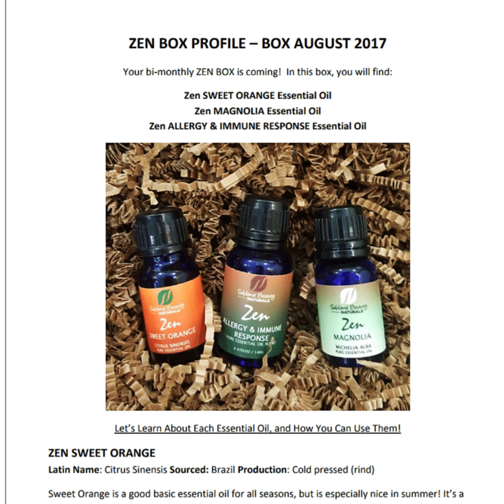 ZEN BOX August 2017 Health and Wellness Essential Oils Subscription Box