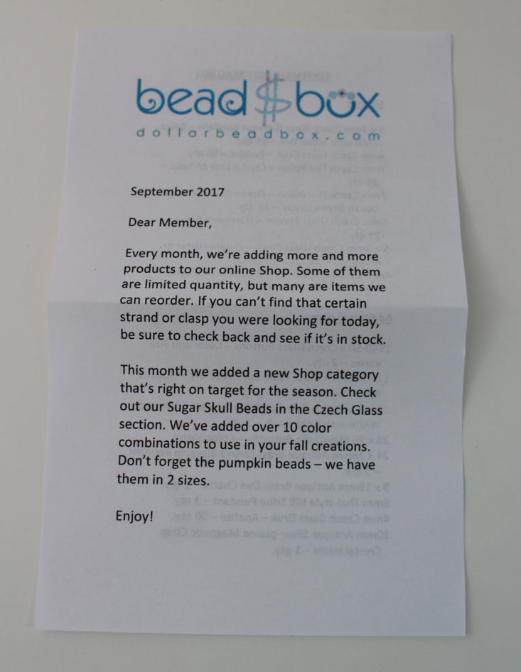 Dollar Bead Box September 2017 Crafting and DIY Subscription Box