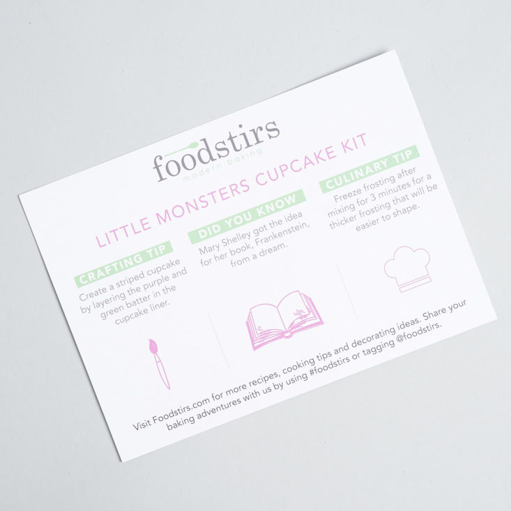 Foodstirs Little Monsters Cupcake Kit Review - tip card