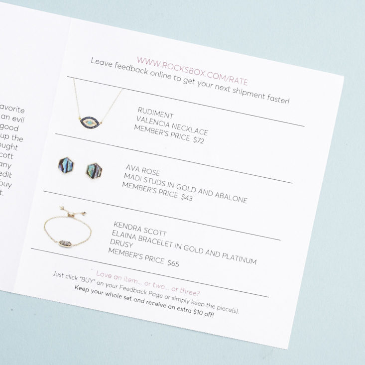 Check out the cool necklace, bracelet, and earrings in my September 2017 Rocksbox jewelry subscription!