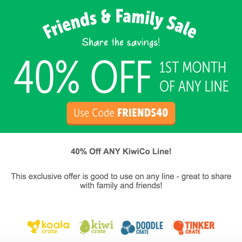 KiwiCo Friends & Family Sale – 40% Off Your First Box!