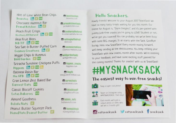 SnackSack August 2017 Snack Subscription Box