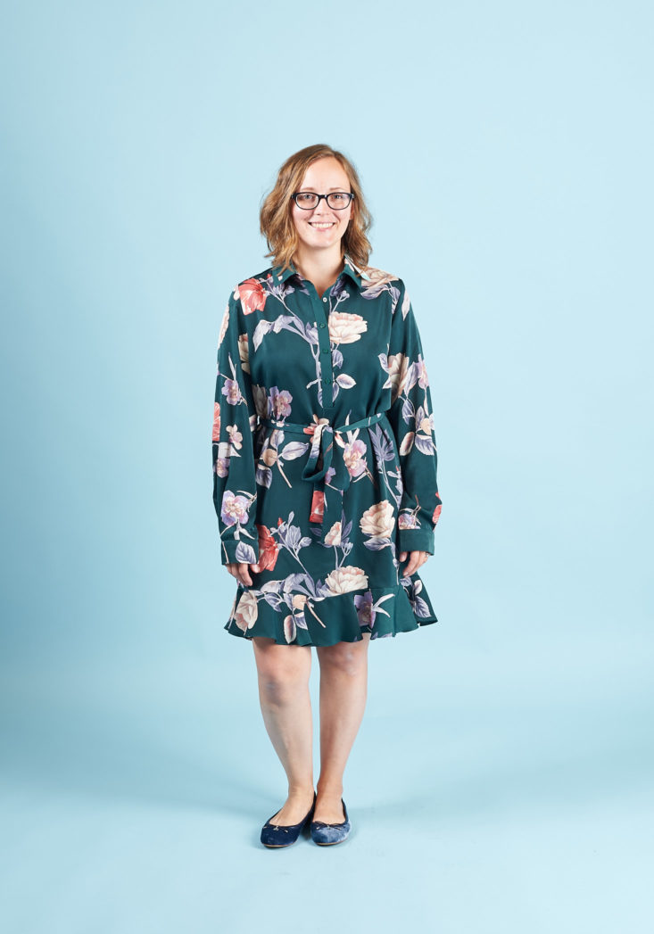 StitchFix Petite Fall 2017 Review - Outfit #3 Green Floral Ruffle Dress