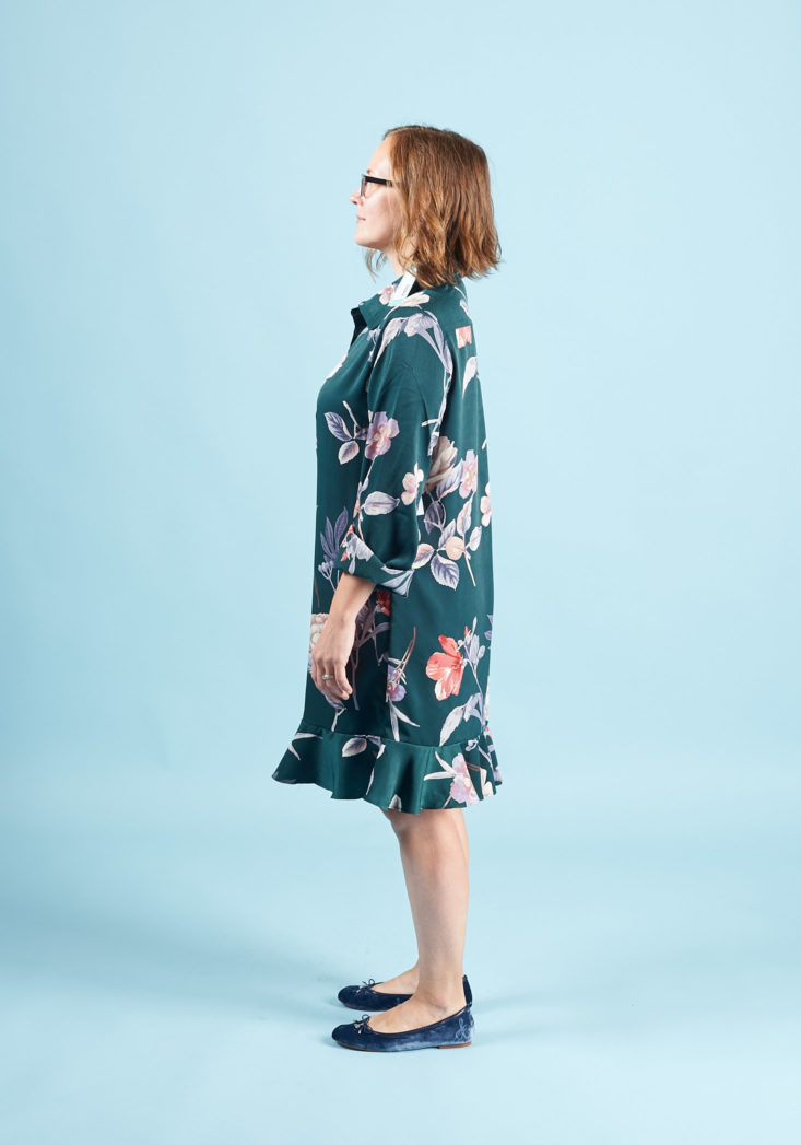 StitchFix Petite Fall 2017 Review - Outfit #3 Green Floral Ruffle Dress