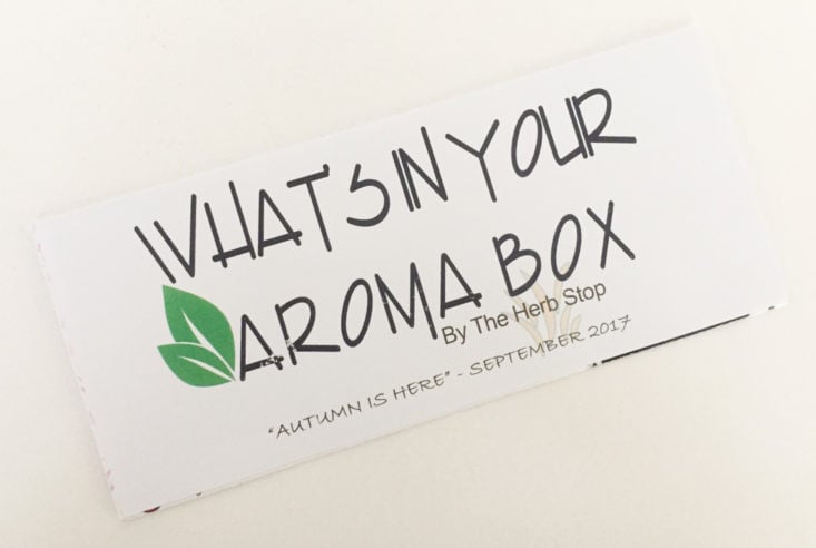 aroma box by herb stop - autumn is here - september 2017 Essential Oils Subscription Box