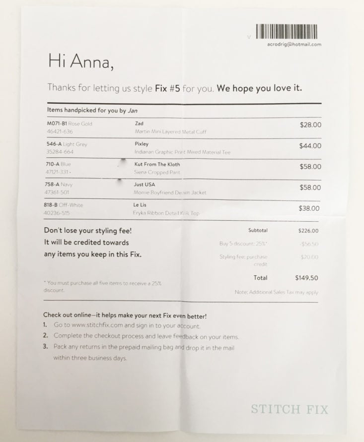 Stitch Fix September 2017 Women's Plus Clothing Subscription Box