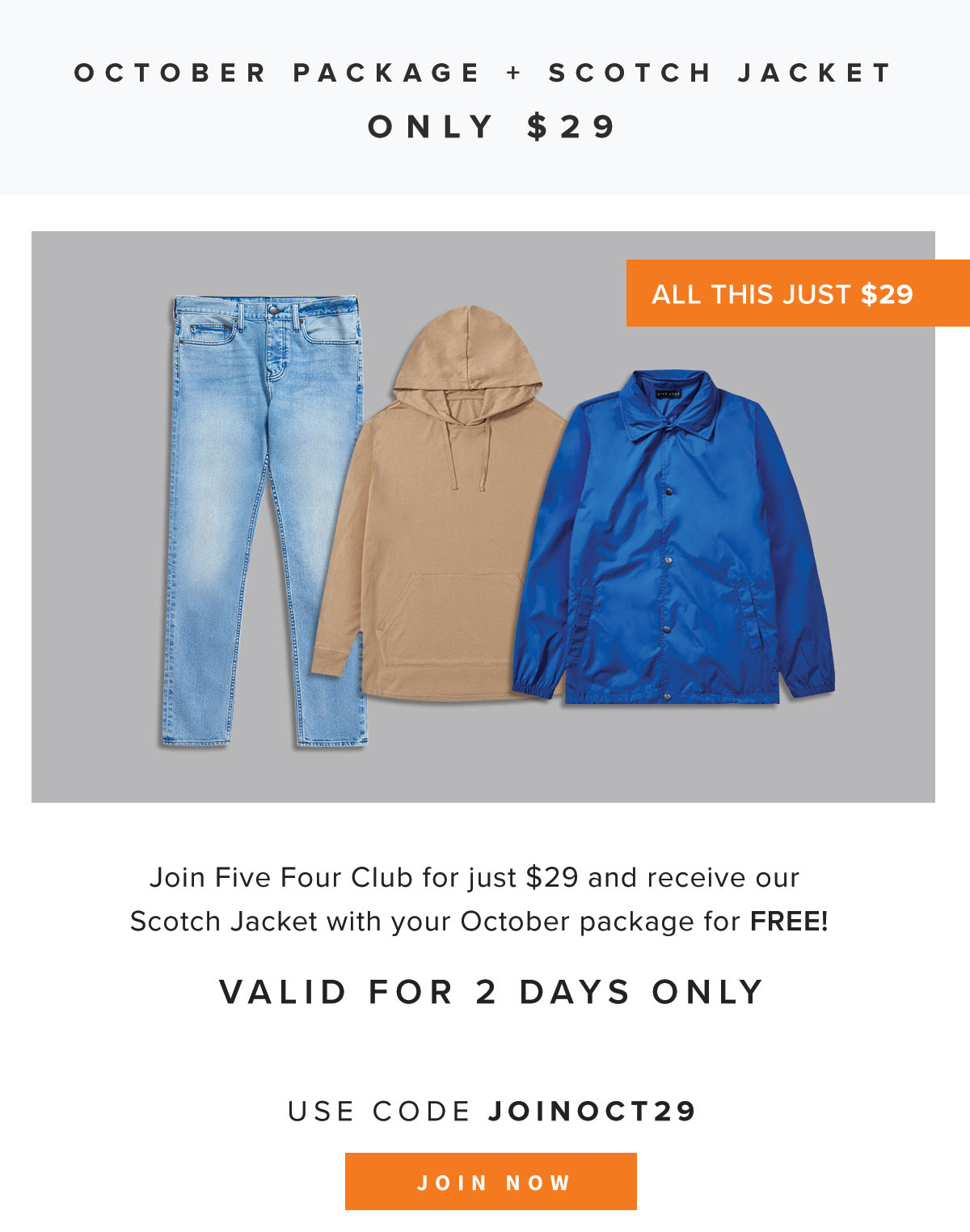 Five Four Club Coupon – FREE Jacket + First Month for $29!