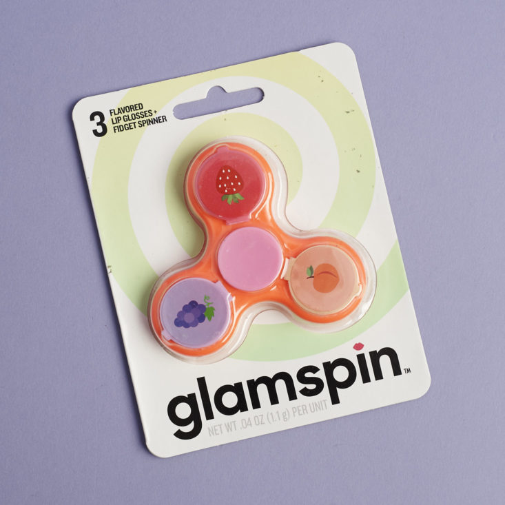 Glamspin fidget spinner lip gloss in package