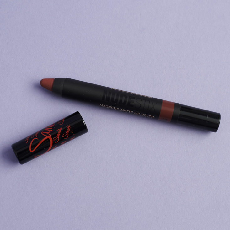 NudeStix Magnetic Matte Lip Color in Freckle with cap off