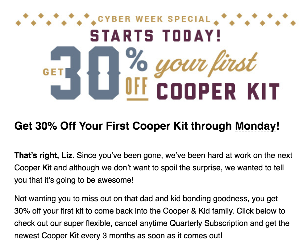 Cooper & Kid Black Friday Sale – 30% Off First Box!