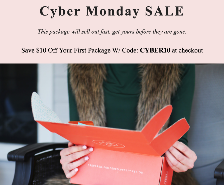 The PMS Package Cyber Monday Coupon – $10 Off Your First Box!