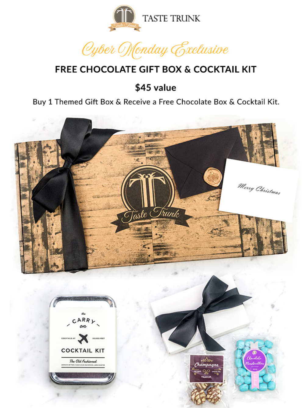 Taste Trunk Cyber Monday Sale – Free Cocktail Kit & Chocolate Box with Gift Box Purchase