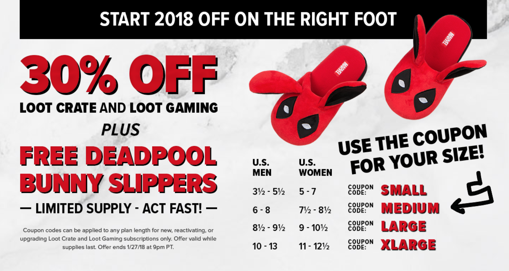 Loot Crate & Loot Gaming Coupon – FREE Deadpool Bunny Slippers + 30% Off Subscriptions!
