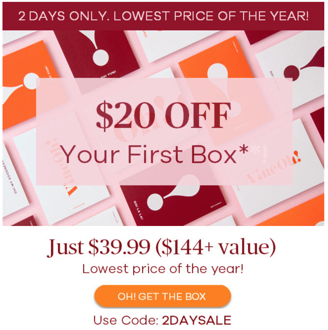 VineOh! Coupon – $20 Off Your First Box!