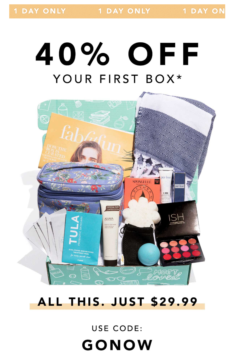 Save 40% Off Your First FabFitFun Box! 1 Day Only!