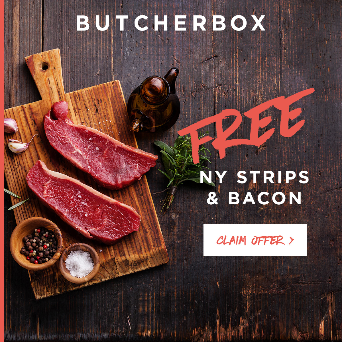 Butcher Box Coupon – Two FREE New York Strips + Bacon With First Box!