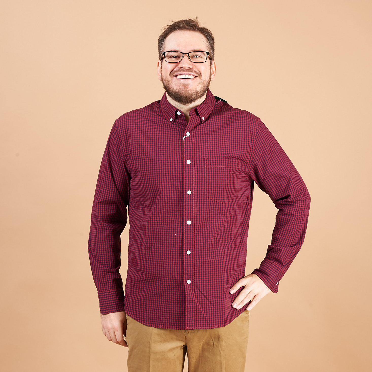 StitchFix Mens September 2018 - Hawker Ray Shirt Maroon Model Wear Front