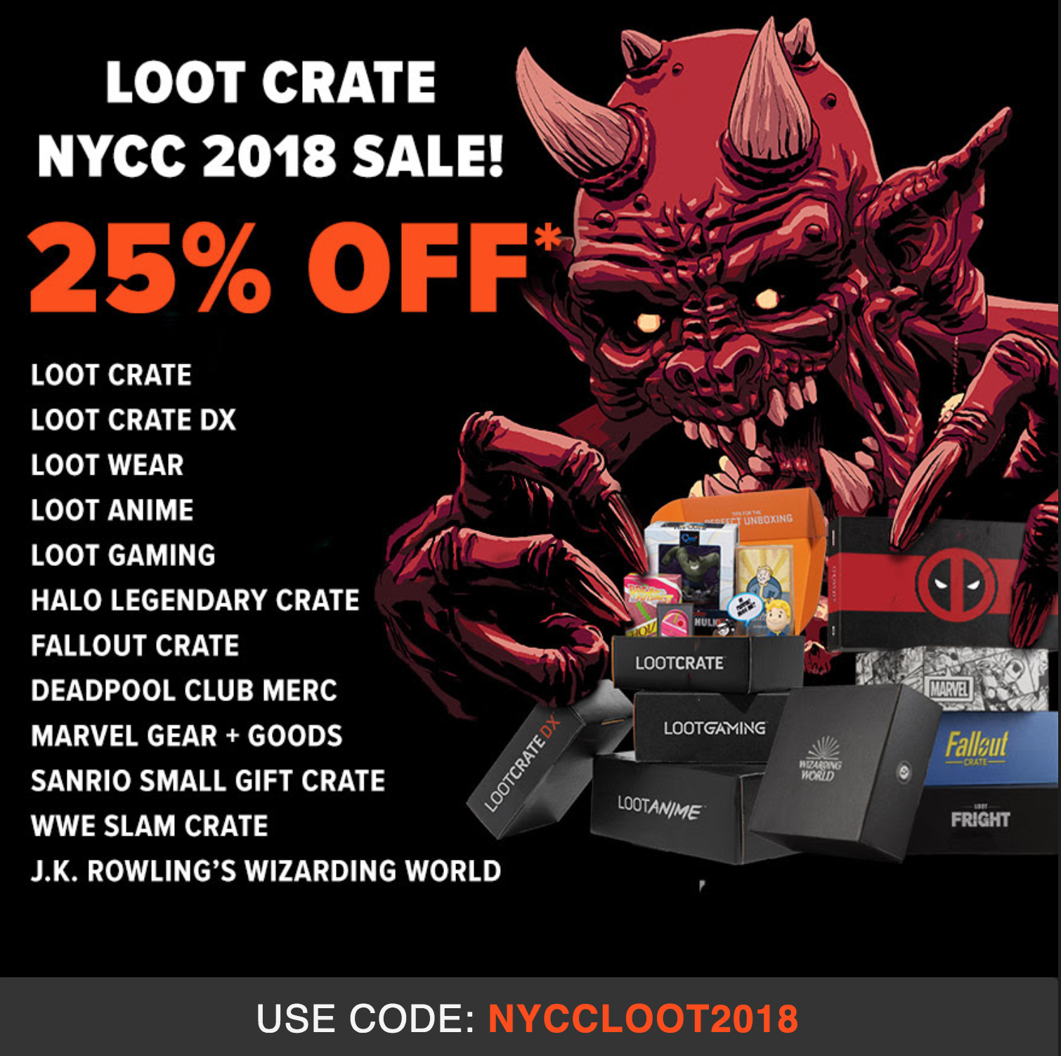 Last Day! Loot Crate NYCC Sale – 25% Off Select Crates!