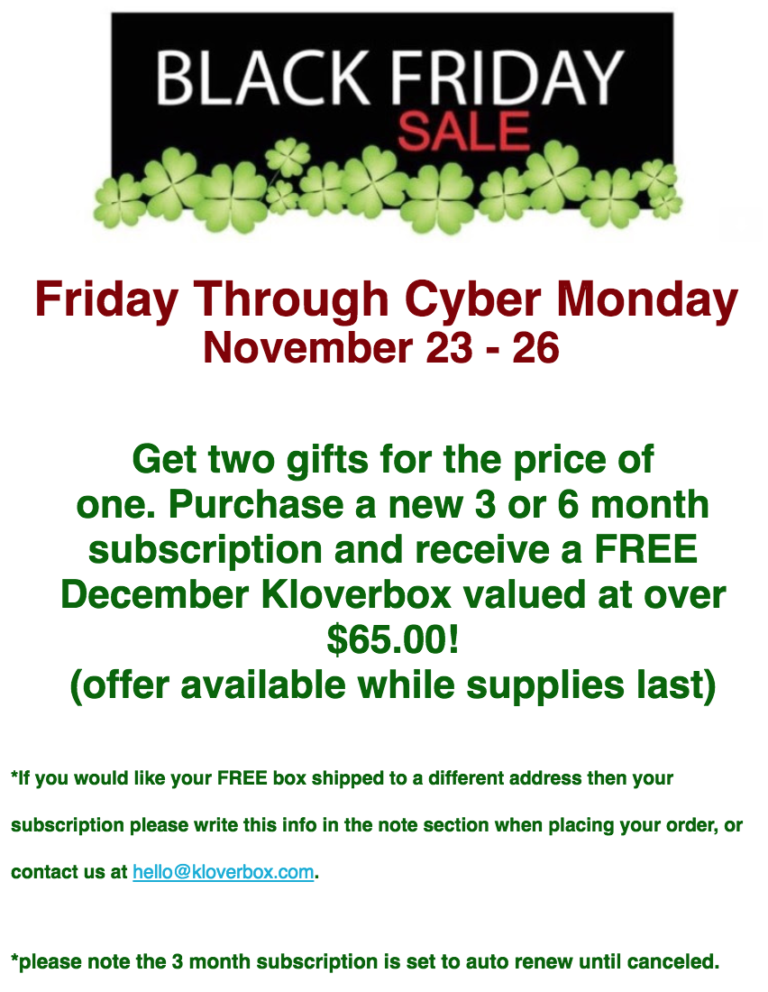 Kloverbox Black Friday Deal – FREE Box With Pre-Paid Subscription!