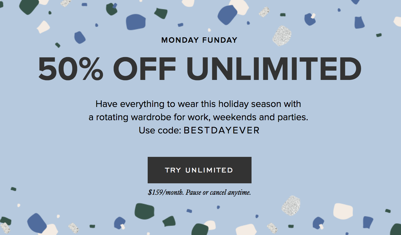 Rent the Runway Cyber Monday Deal – 50% Off Unlimited!