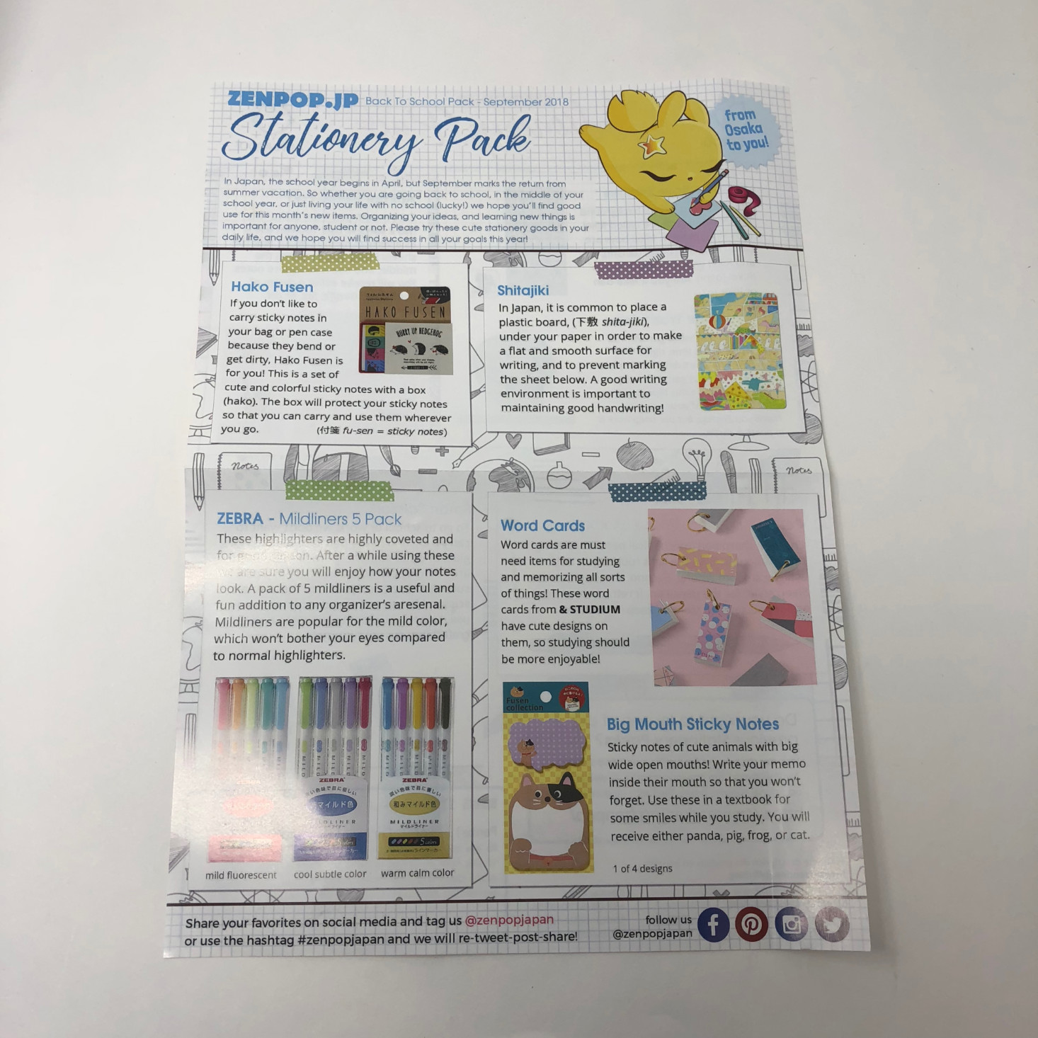 ZenPop Japanese Stationery Pack Review September 2018 MSA