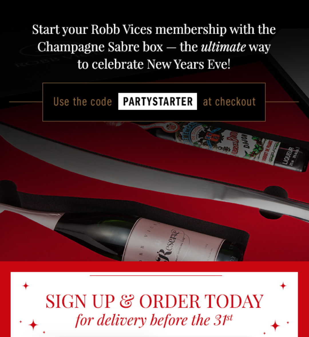 Robb Vices Deal – Start Your Subscription with The Champagne Sabre Box